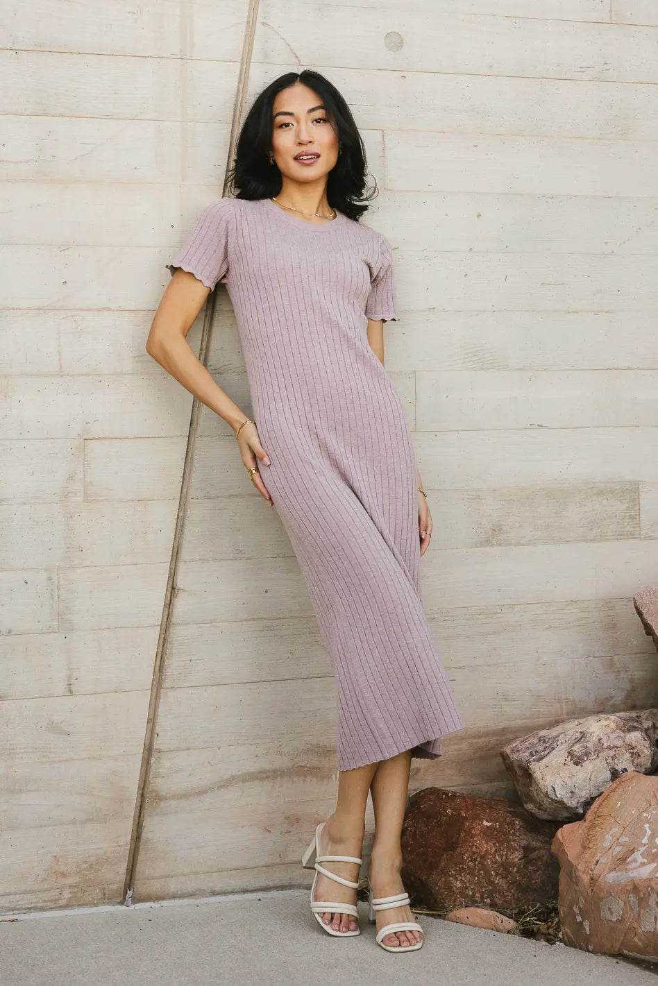 Emmie Ribbed Midi Dress in Lavender - FINAL SALE Emmie Ribbed Midi Dress in Lavender - FINAL SALE