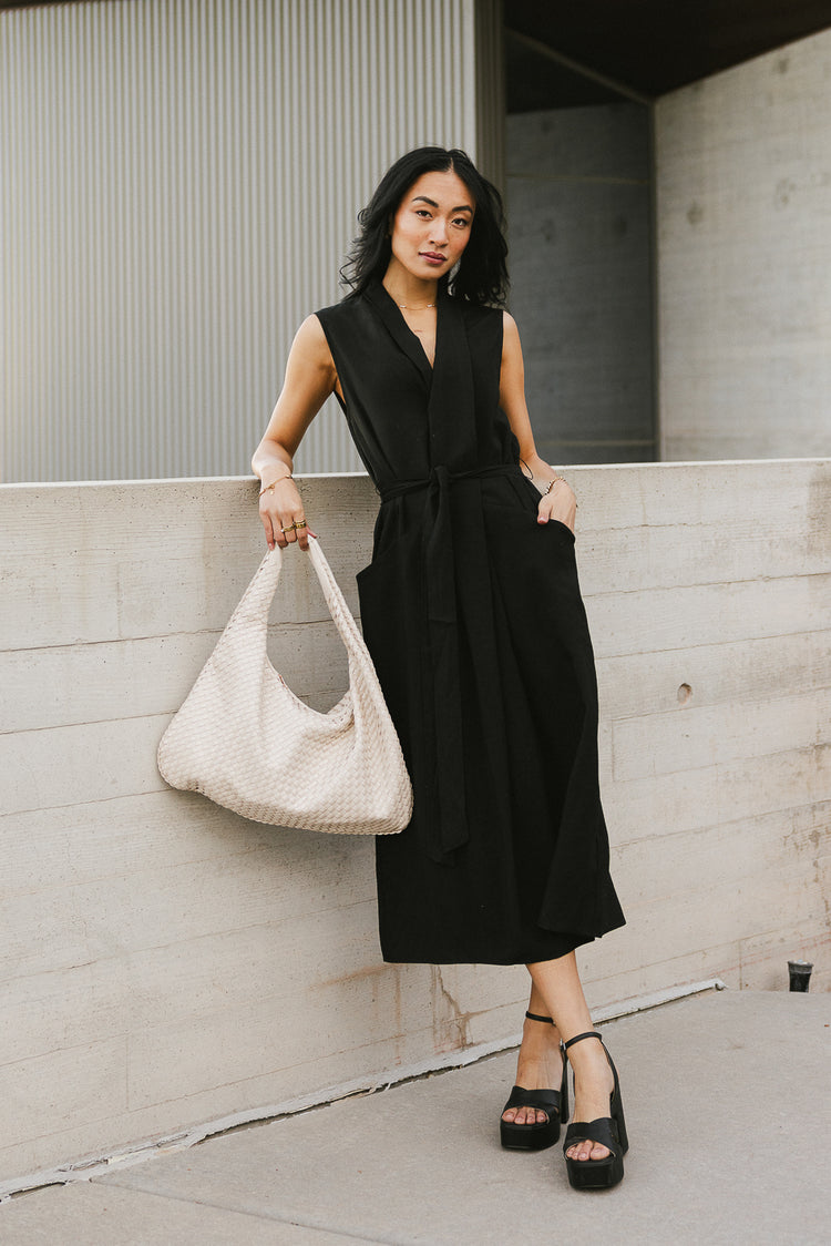 black collared midi dress