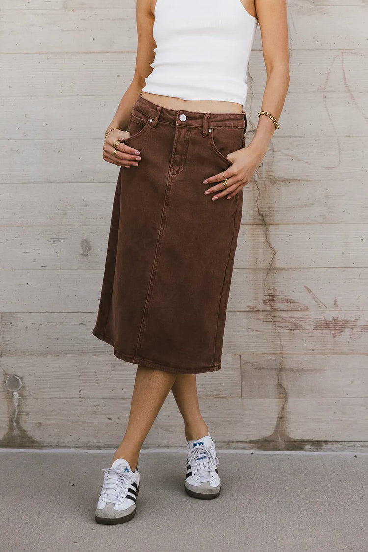 Two hand pockets denim skirt 