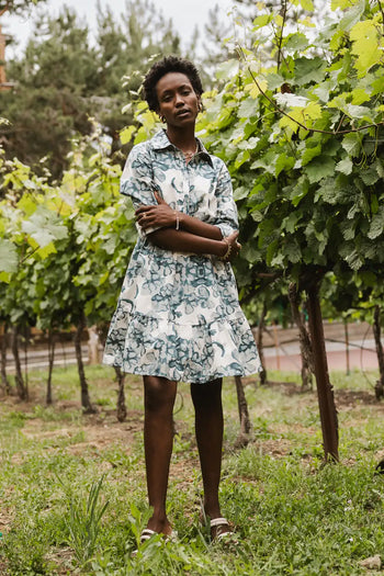 Tiered skirt dress in blue 