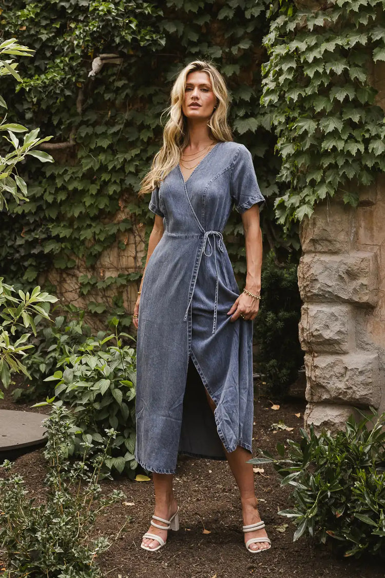 Midi denim dress in medium wash