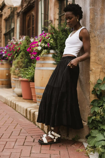 Midi tiered skirt in black 