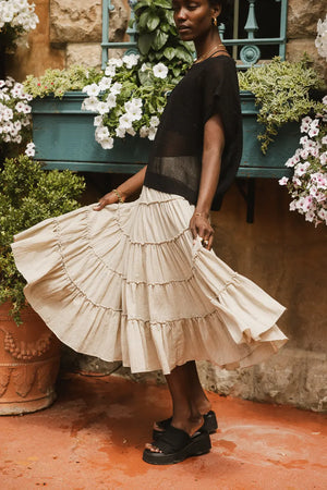 Minerva Tiered Midi Skirt in Taupe Minerva Tiered Midi Skirt in Taupe