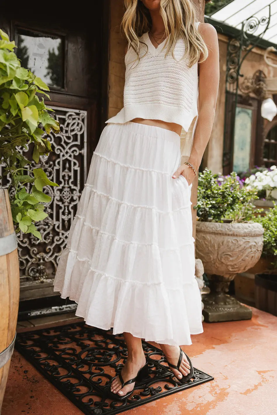 midi skirt dress Avec Les Filles Women's Printed Smocked Waist - Cream Scattered Botanical Iris will be your go KATELYN SOLID SATIN MIDI SKIRT