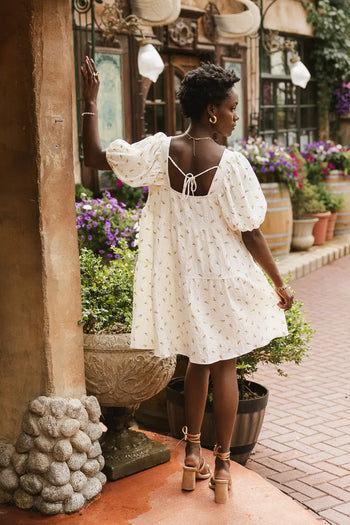 Adjustable back tie dress in cream 