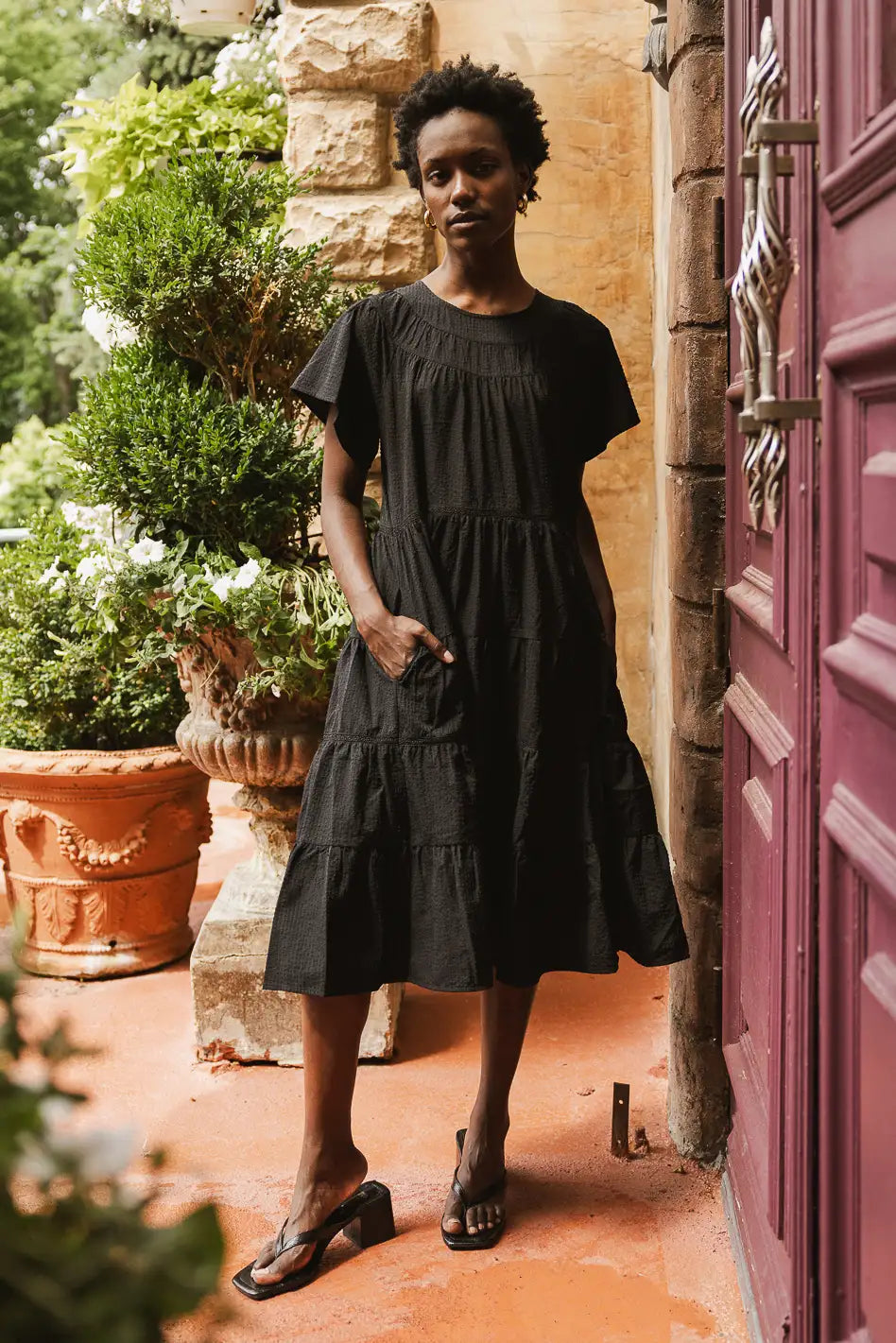 Neve Textured Midi Dress in Black
