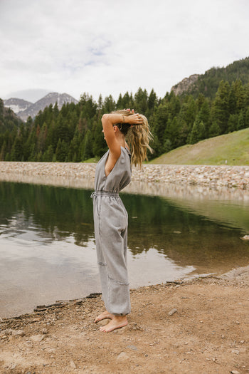 drawstring jumpsuit in grey
