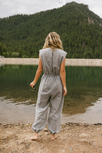 elastic waist grey jumpsuit