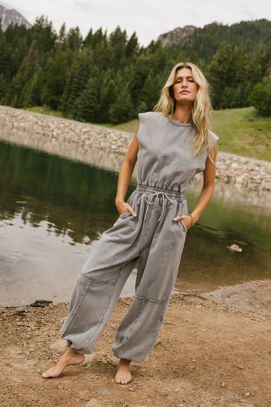 washed jumpsuit in grey