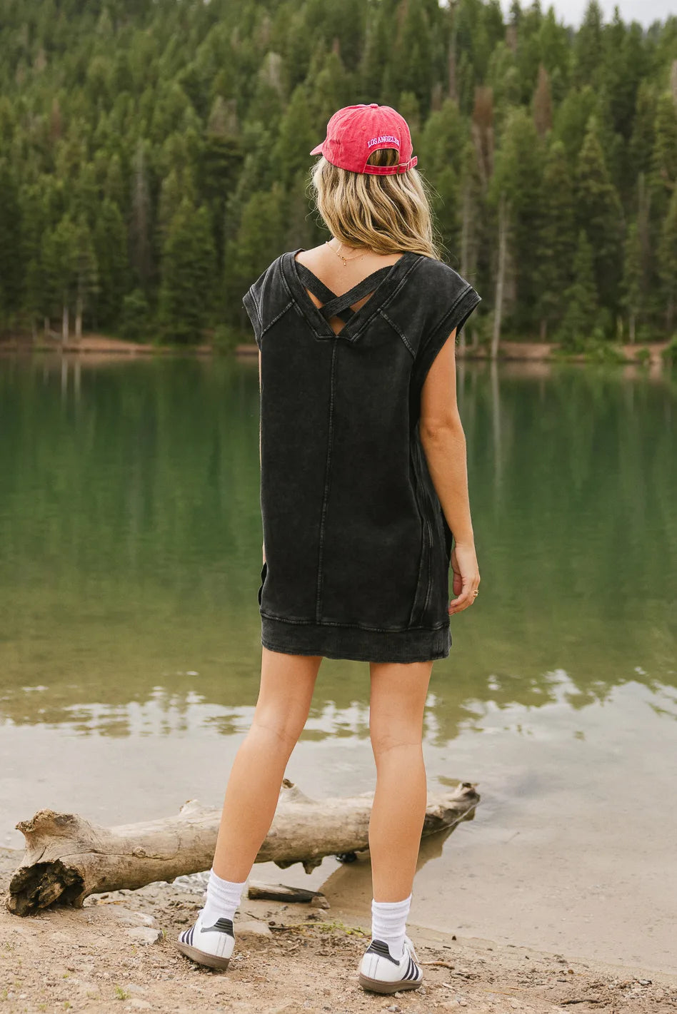 Cross back mini dress in black 