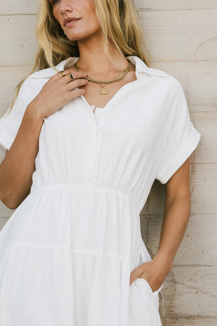 Button up top dress in white