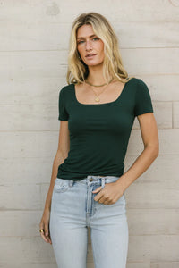 Round neck basic top in teal 