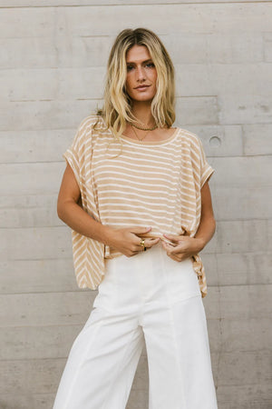 Oliver Striped Top in Taupe - FINAL SALE
