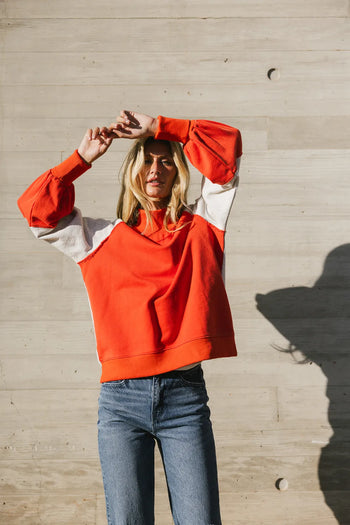 Knit sweater in red and ivory 