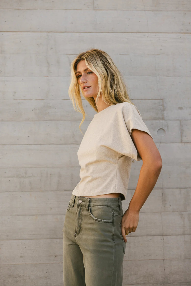 Short sleeves crop top in oatmeal 