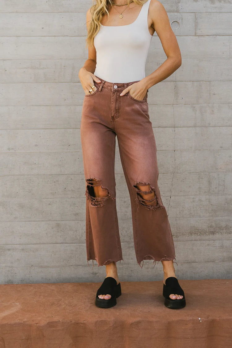 Two hand pockets denim in mauve 