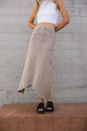 Blythe Denim Skirt in Taupe