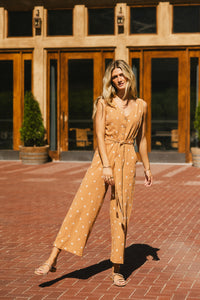 tie waist jumpsuit in camel