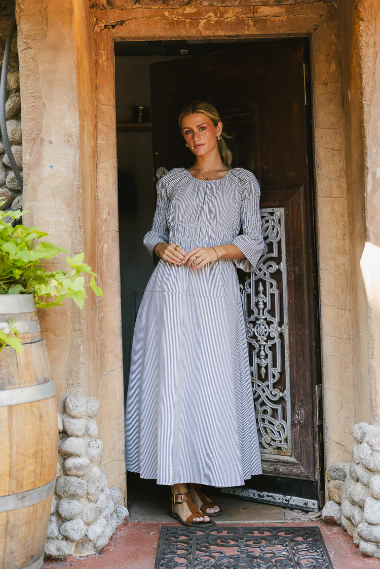 pinstriped maxi dress