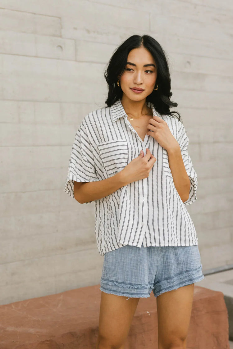 Button up striped top 