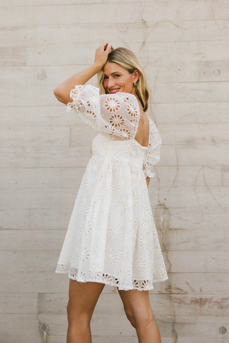 Embroidered sleeves dress in cream 