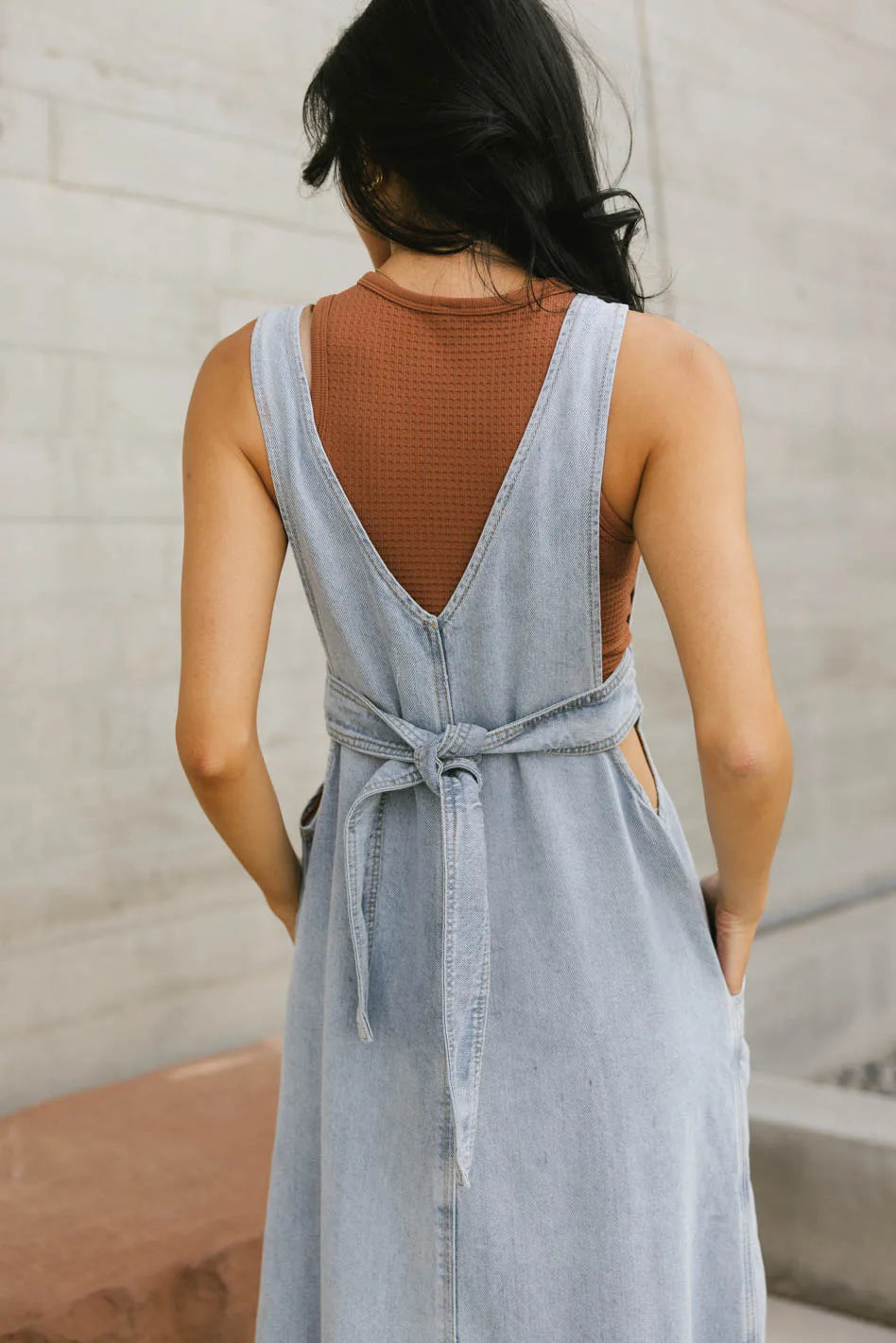 Adjustable waist tie denim dress 