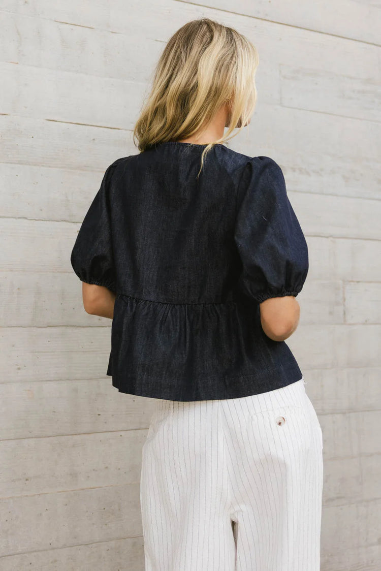 Plain color dark denim blouse 