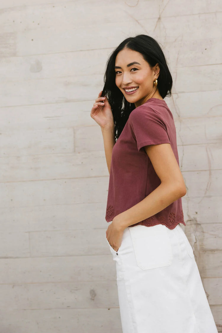 Short sleeves top in wine 