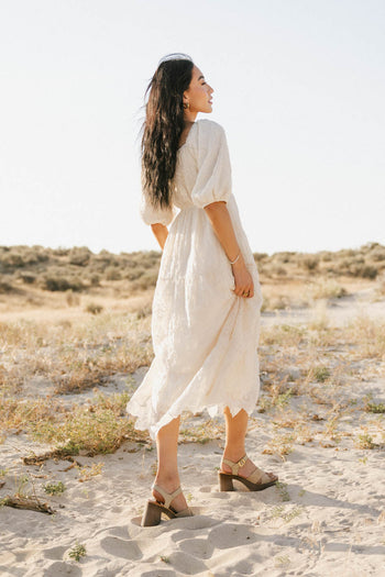 embroidered dress in natural