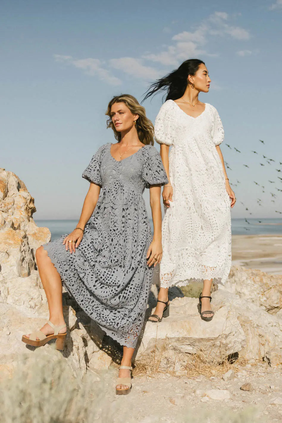 Devon Eyelet Lace Maxi Dress in Blue - FINAL SALE Devon Eyelet Lace Maxi Dress in Blue - FINAL SALE