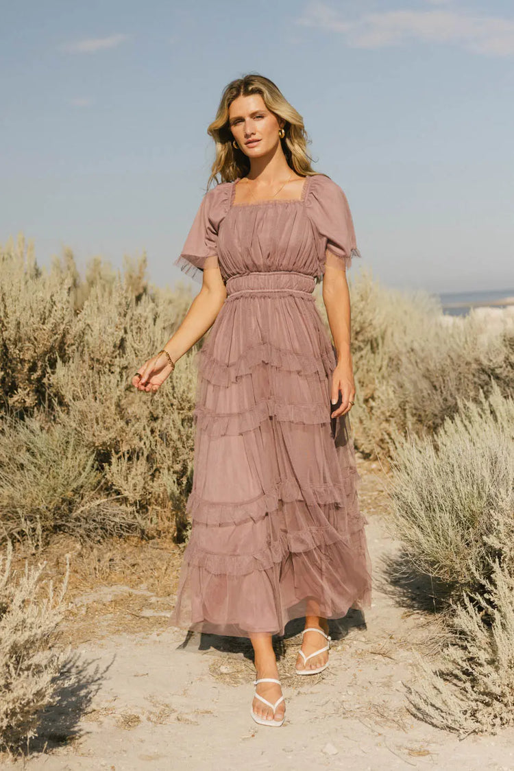 Square neck dress in lavender 