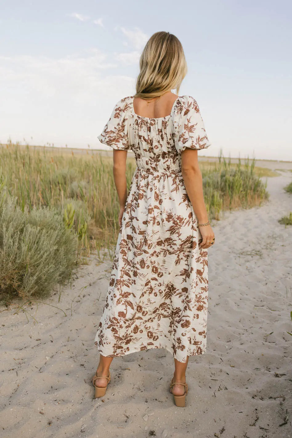 Dorothea Floral Midi Dress in Mocha - FINAL SALE Dorothea Floral Midi Dress in Mocha - FINAL SALE