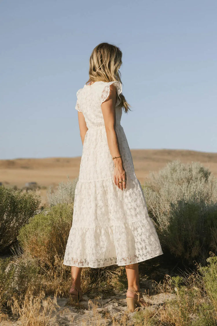 Tiered skirt dress in cream 