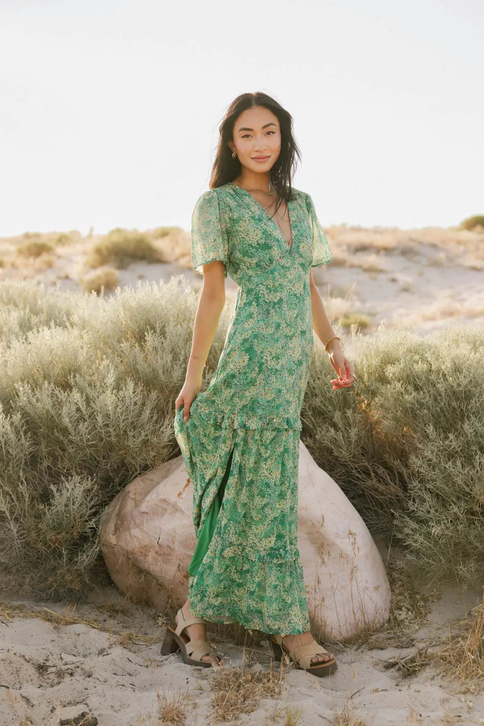 Manoella Floral Maxi Dress in Green FINAL SALE - Main Image