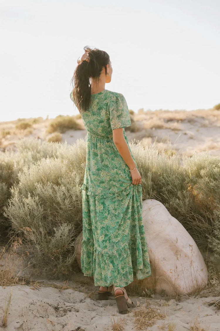 Elastic waist dress in green 