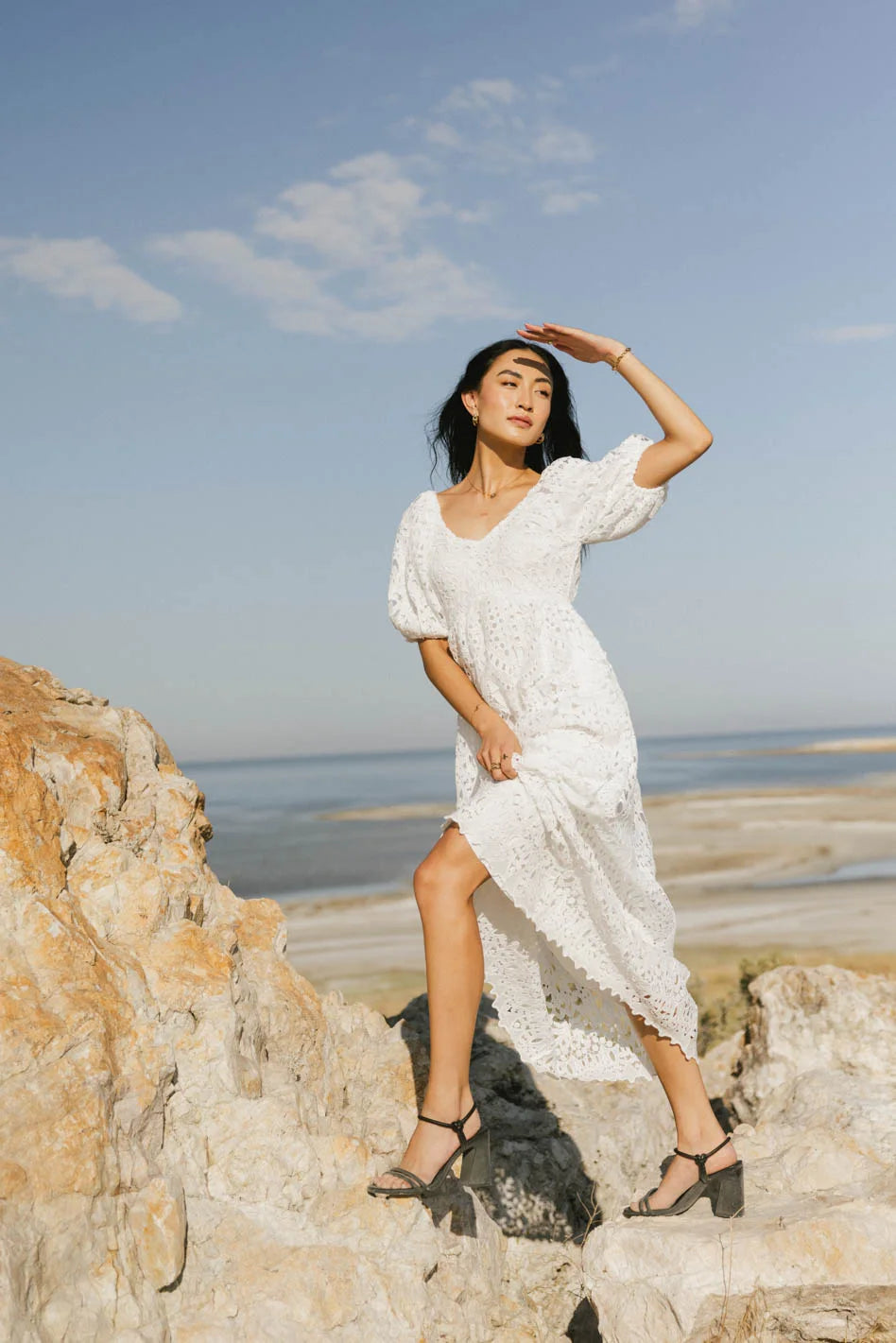Devon Eyelet Lace Maxi Dress in Ivory - FINAL SALE Devon Eyelet Lace Maxi Dress in Ivory - FINAL SALE