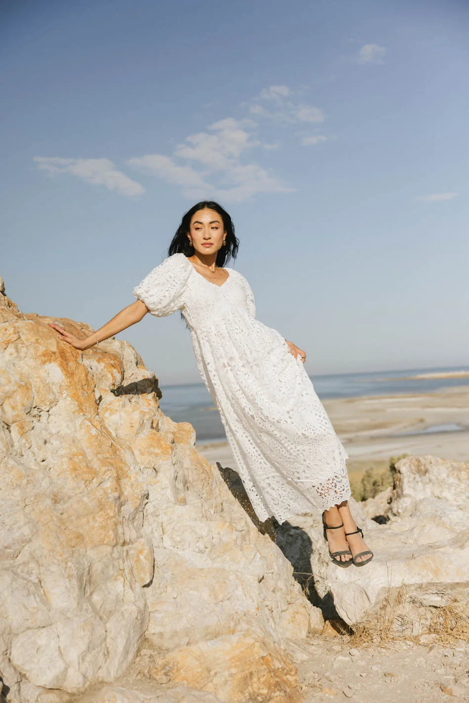 Devon Eyelet Lace Maxi Dress in Ivory - FINAL SALE Devon Eyelet Lace Maxi Dress in Ivory - FINAL SALE