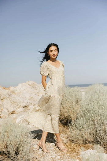 Floral midi dress in yellow 