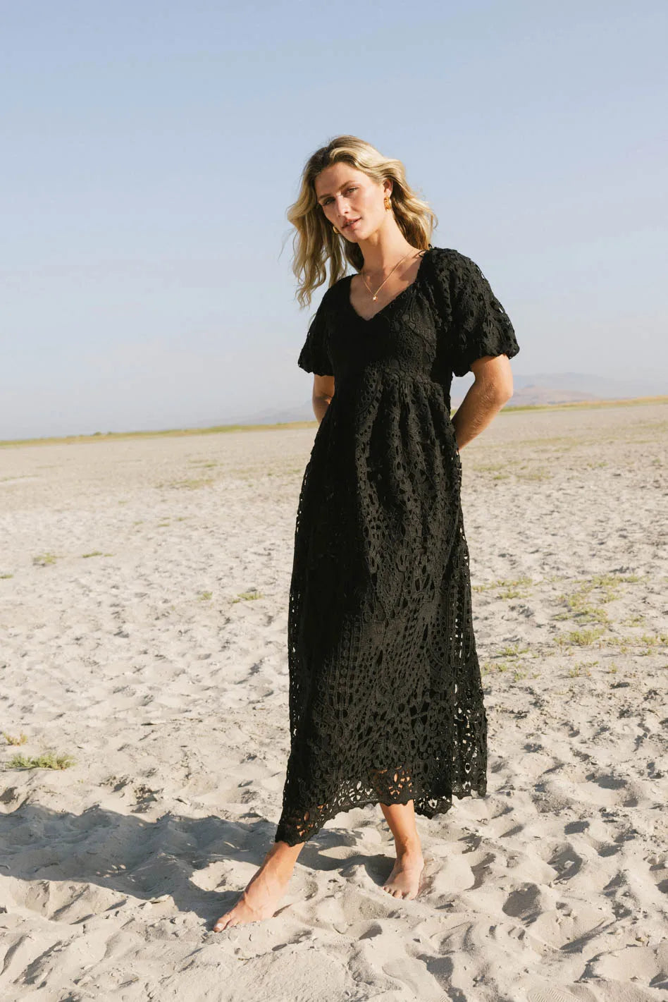 Devon Eyelet Lace Maxi Dress in Black - FINAL SALE Devon Eyelet Lace Maxi Dress in Black - FINAL SALE