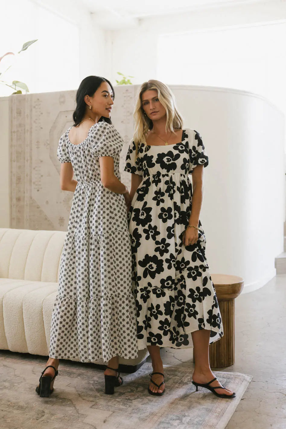 black and white floral dresses Leanne Floral Midi Dress