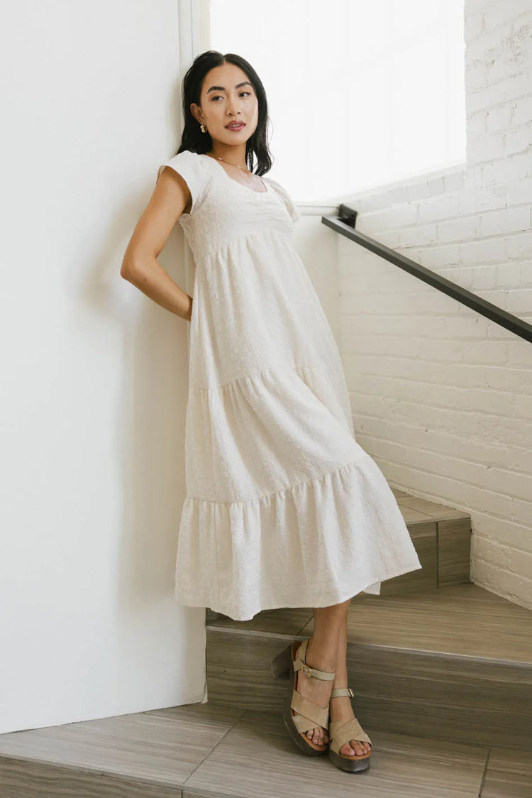 Tiered skirt dress in cream 