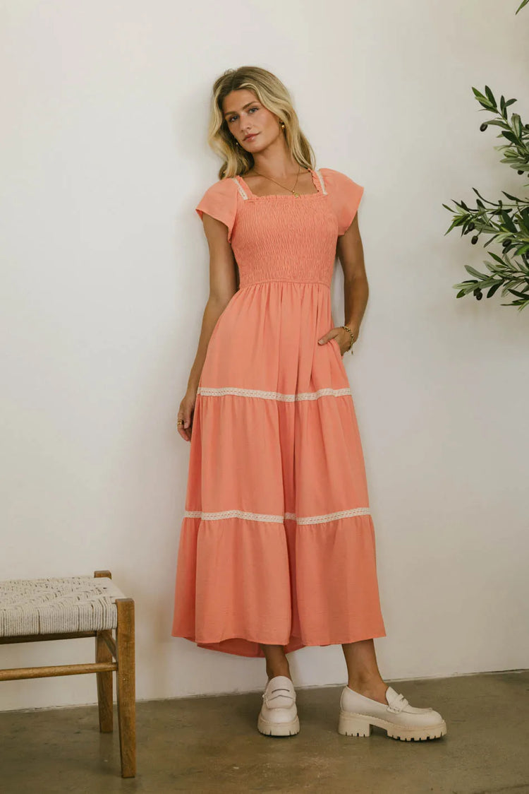 Two hand pockets dress in orange 