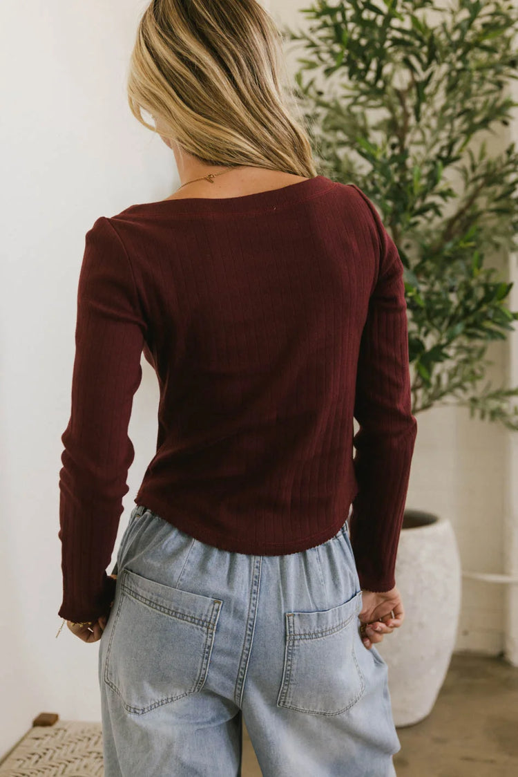 Plain color top in burgundy 