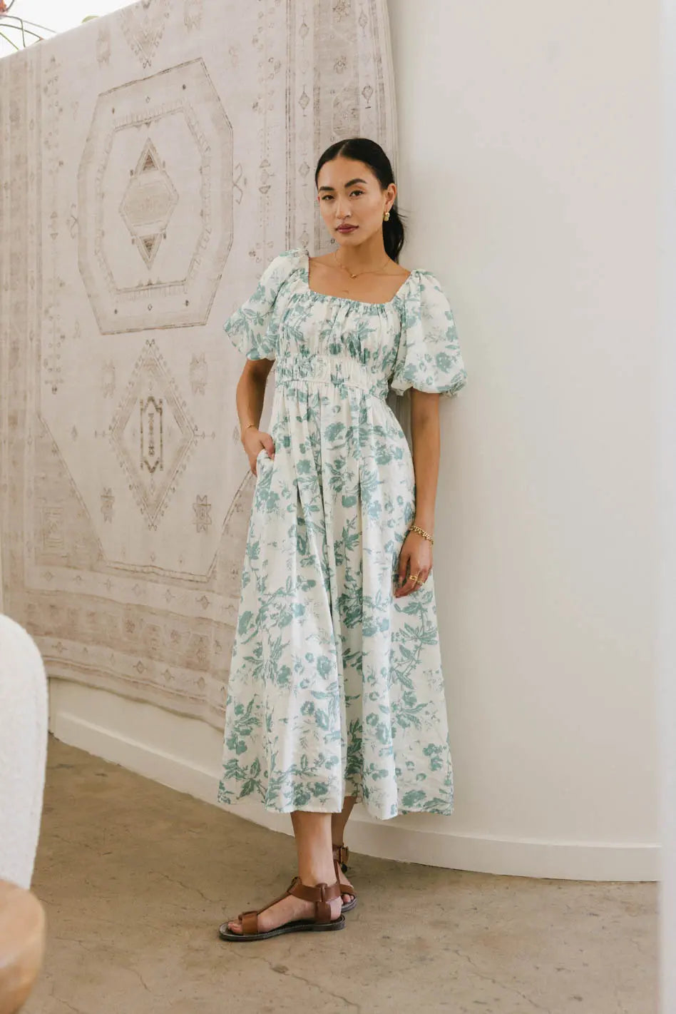 Dorothea Floral Midi Dress in Teal - FINAL SALE Dorothea Floral Midi Dress in Teal - FINAL SALE
