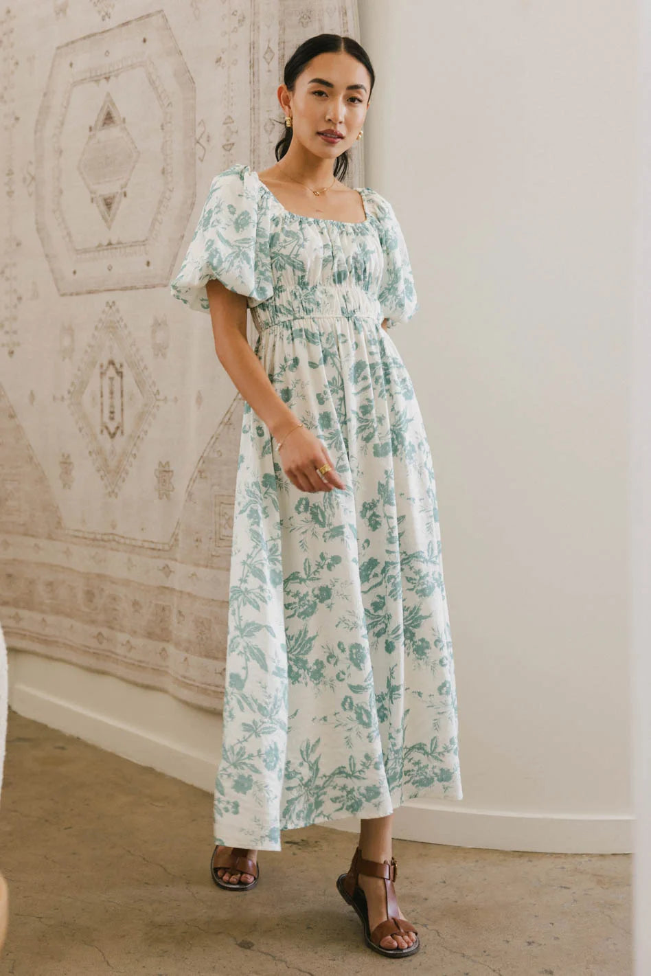 Dorothea Floral Midi Dress in Teal - FINAL SALE Dorothea Floral Midi Dress in Teal - FINAL SALE
