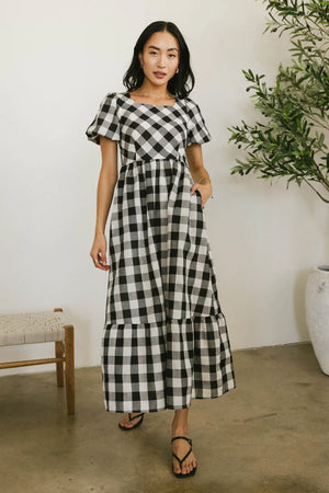 black and white checkered maxi dress Jenna Gingham Maxi Dress in Black