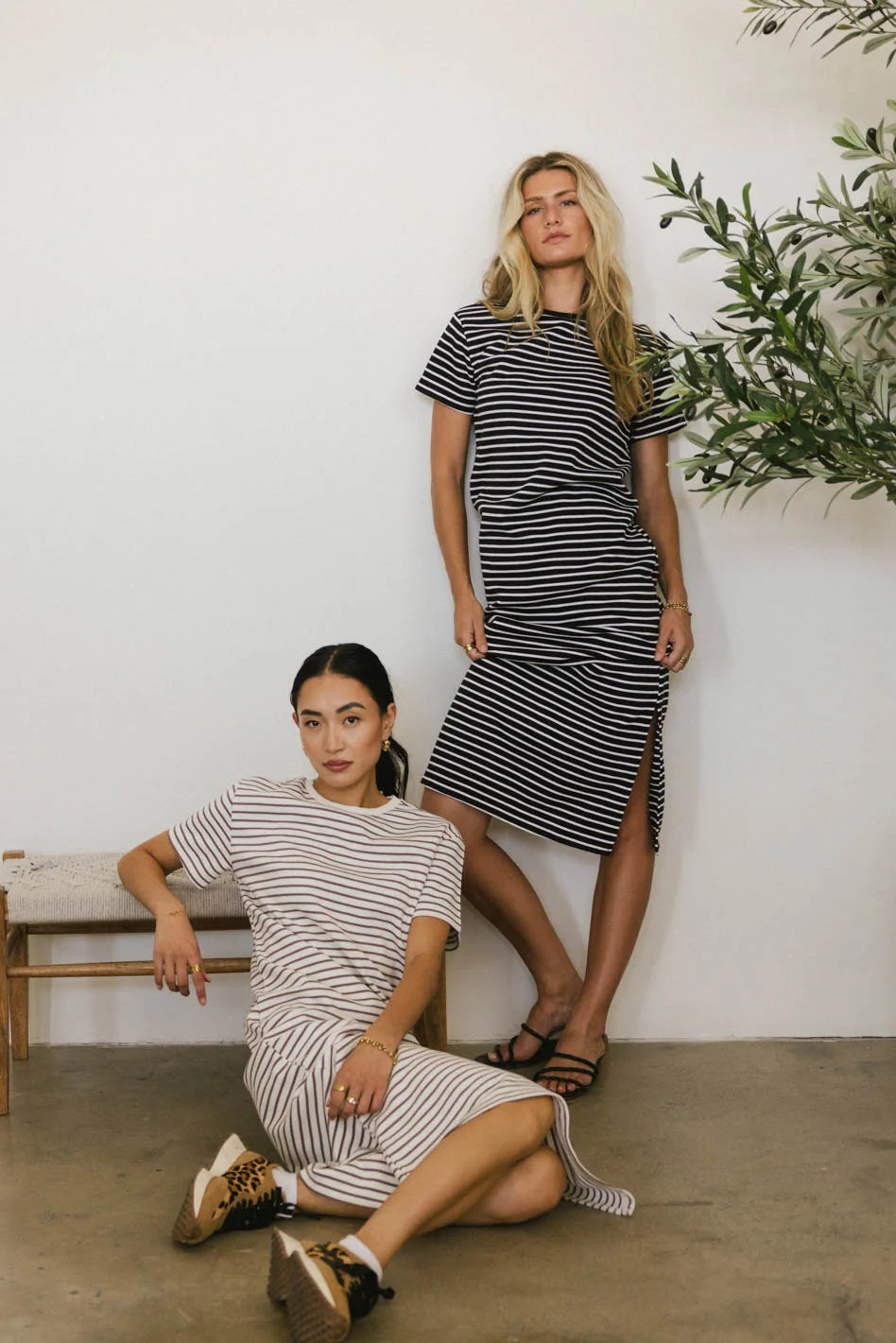 Hudson Striped T-Shirt Dress in Black