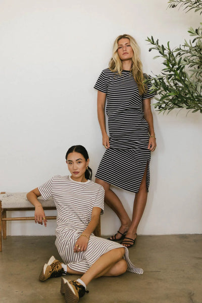 black striped t shirt dress long sleeve Hudson Striped T-Shirt Dress in Black