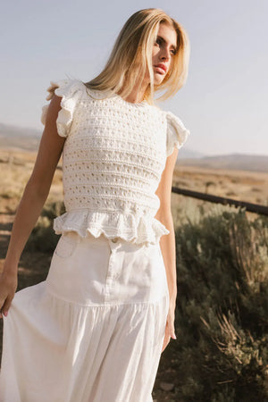 【Mme eme】Ruffle knit tops Emmaline Ruffled One-Shoulder Top - I Like Knitting