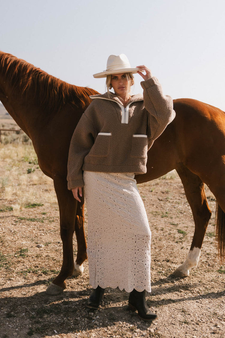 crochet maxi skirt in off white